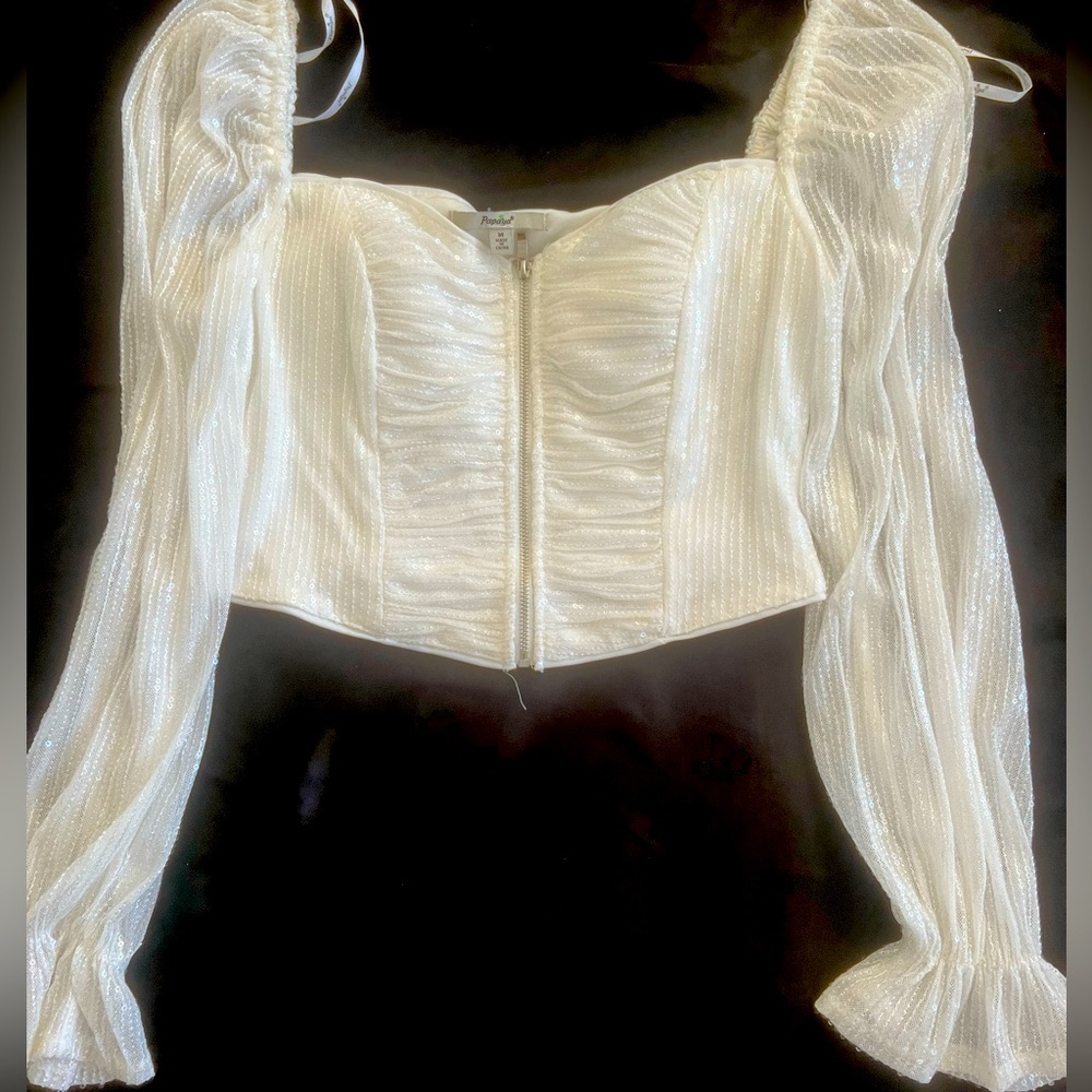 white corset zip up crop top